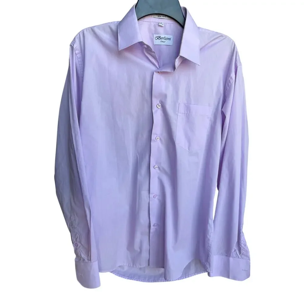 Berlioni Italy Men’s Dress Shirt US Medium Light Purple Button Front